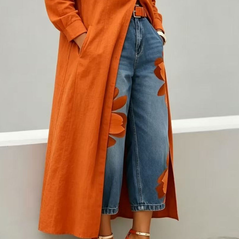 🥳 49% OFF! Artistic Flower Wide-Leg Jeans for Women