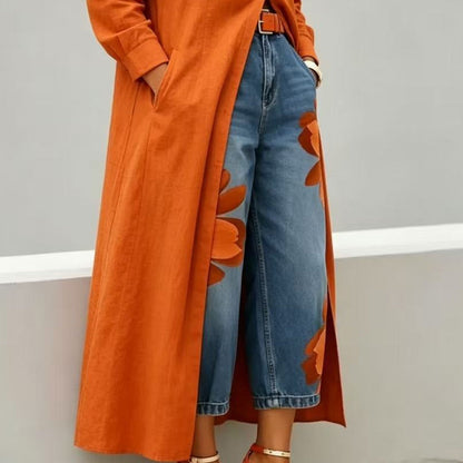 🥳 49% OFF! Artistic Flower Wide-Leg Jeans for Women