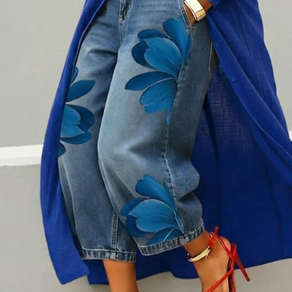 🥳 49% OFF! Artistic Flower Wide-Leg Jeans for Women