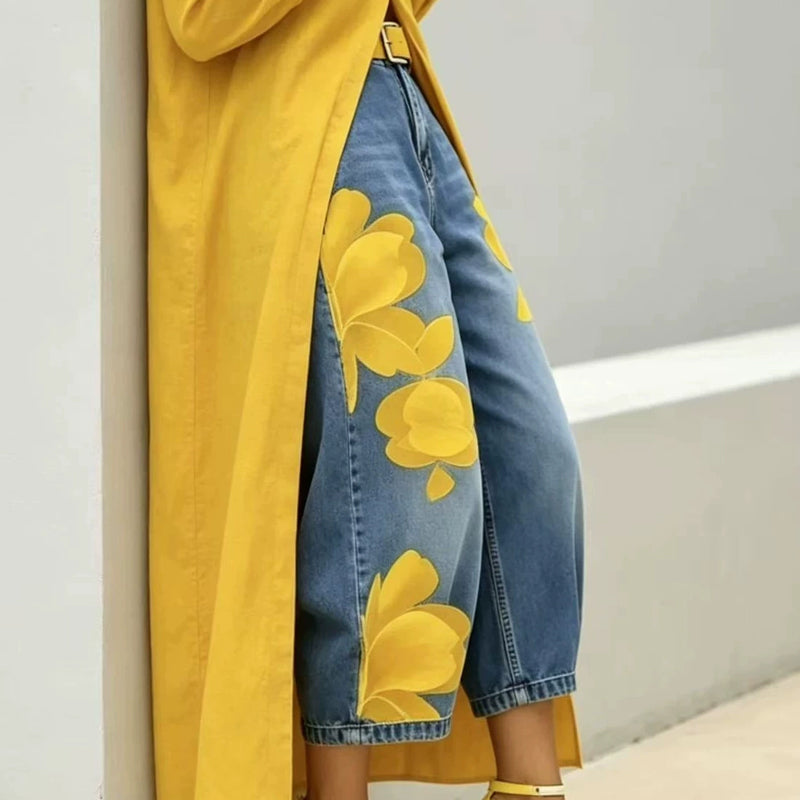 🥳 49% OFF! Artistic Flower Wide-Leg Jeans for Women