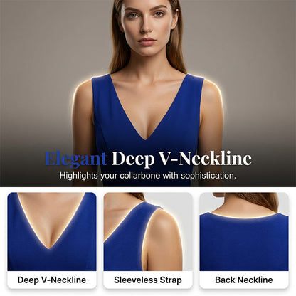Women's Sleeveless Ruched V-Neck Bodycon Dress