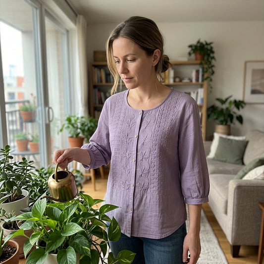 Women's Embroidered Cotton Linen Blouse