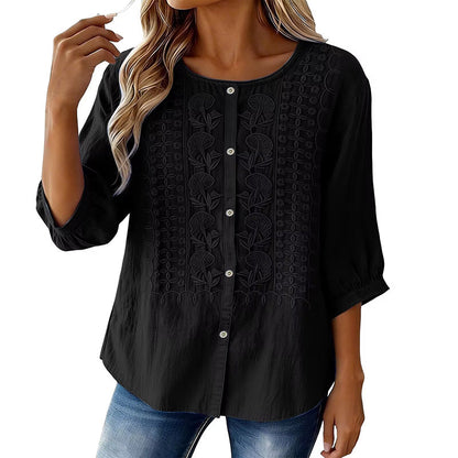Women's Embroidered Cotton Linen Blouse