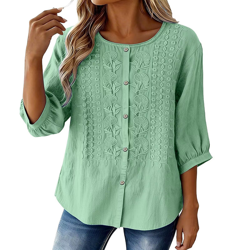 Women's Embroidered Cotton Linen Blouse