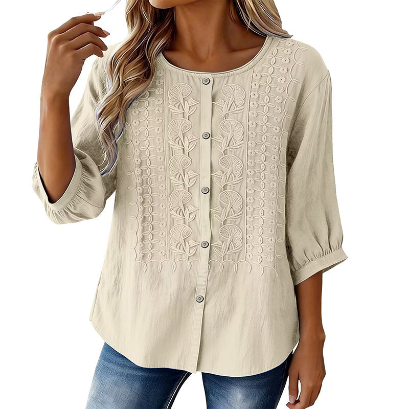 Women's Embroidered Cotton Linen Blouse