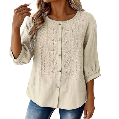 Women's Embroidered Cotton Linen Blouse