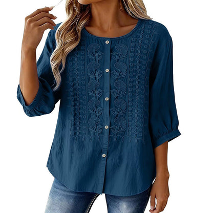 Women's Embroidered Cotton Linen Blouse