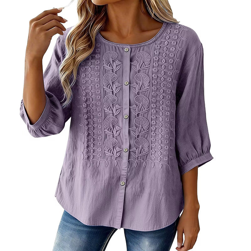 Women's Embroidered Cotton Linen Blouse