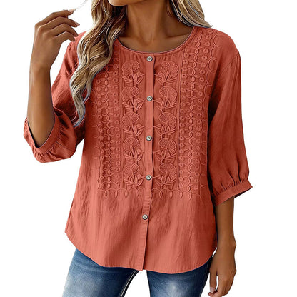 Women's Embroidered Cotton Linen Blouse