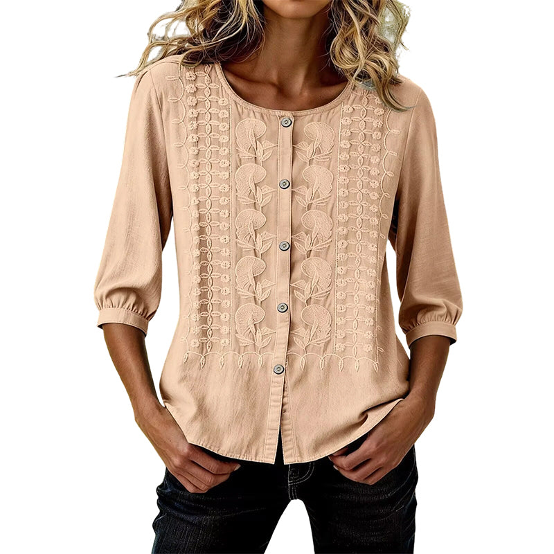 Women's Embroidered Cotton Linen Blouse