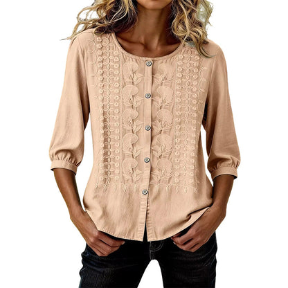 Women's Embroidered Cotton Linen Blouse