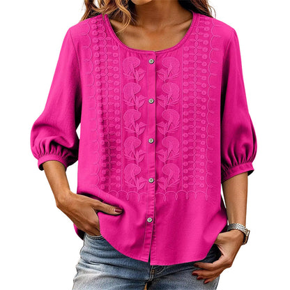 Women's Embroidered Cotton Linen Blouse