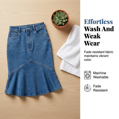 Flared Mermaid Denim Midi Skirt