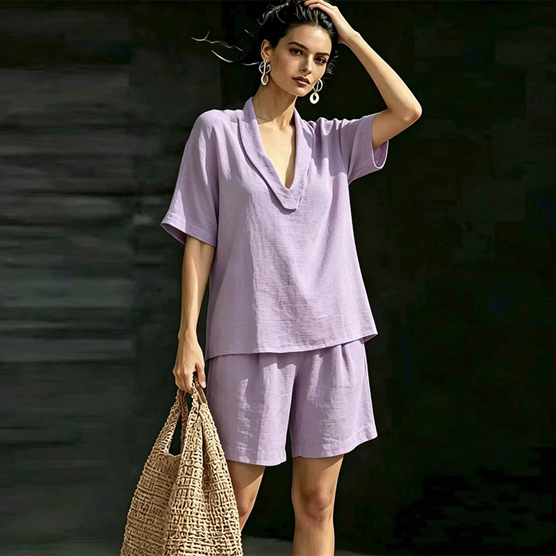 Women's V-Neck Top & Shorts 2-Piece Set