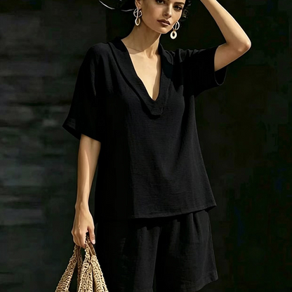 Women's V-Neck Top & Shorts 2-Piece Set