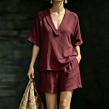 Women's V-Neck Top & Shorts 2-Piece Set
