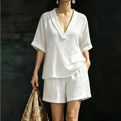 Women's V-Neck Top & Shorts 2-Piece Set
