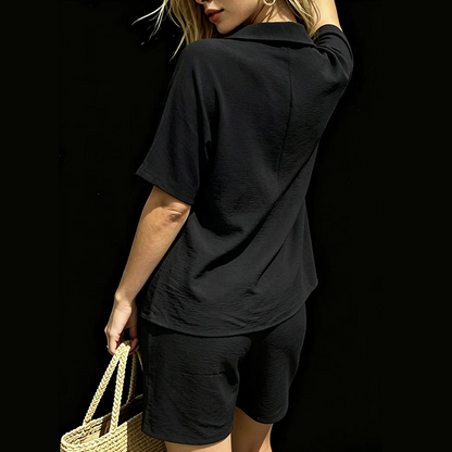 Women's V-Neck Top & Shorts 2-Piece Set