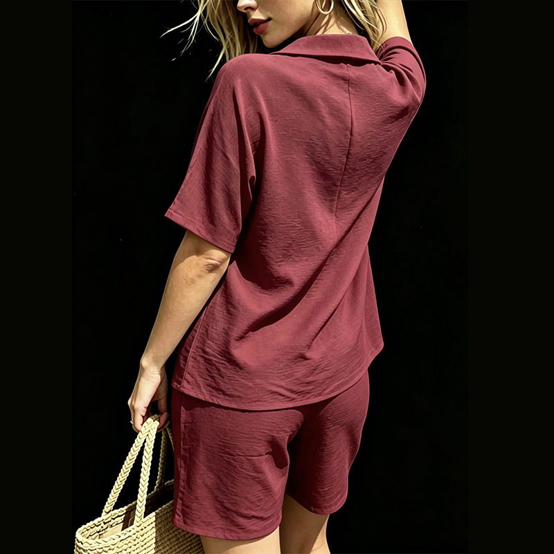 Women's V-Neck Top & Shorts 2-Piece Set