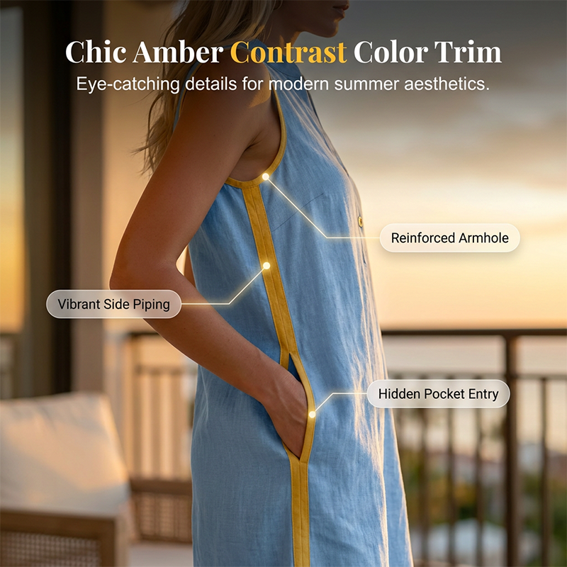 Women's V Neck Sleeveless Loose Dress