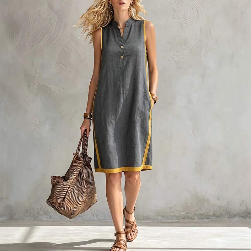 Women's V Neck Sleeveless Loose Dress
