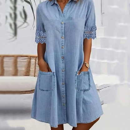 Women's Casual Loose Fit Denim Dress with Pockets