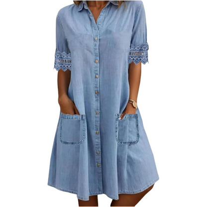 Women's Casual Loose Fit Denim Dress with Pockets