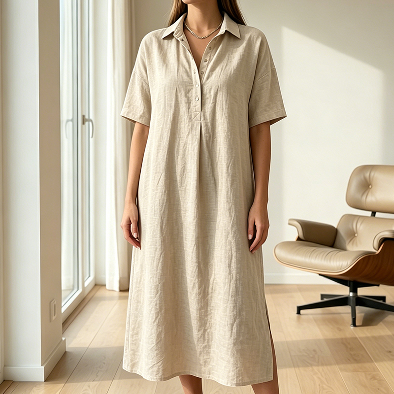 Women's Casual Linen Blend Shirt Dress