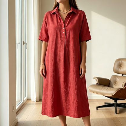 Women's Casual Linen Blend Shirt Dress