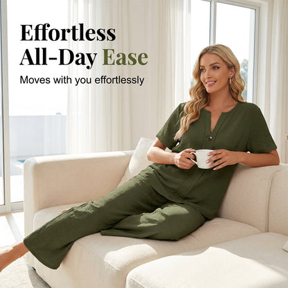 👕Spring Summer New Plus Size Women's Casual Long Sleeve Shirt & Loose Pants Set, ✨Perfect for Vacation & Daily