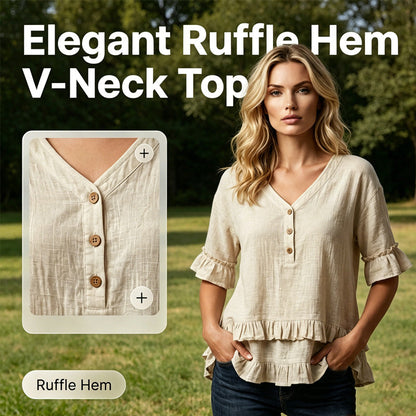Women's V-Neck Top with Ruffle Hem
