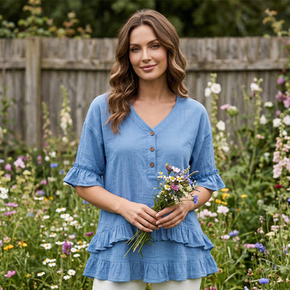 Women's V-Neck Top with Ruffle Hem