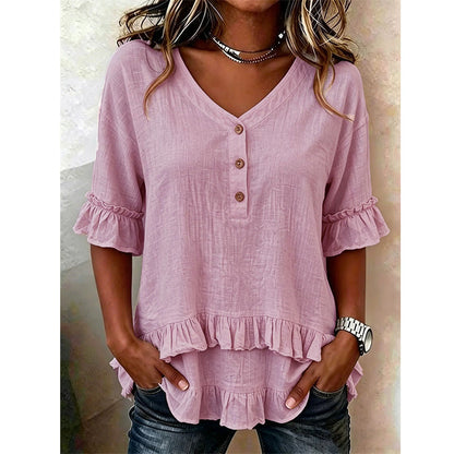 Women's V-Neck Top with Ruffle Hem