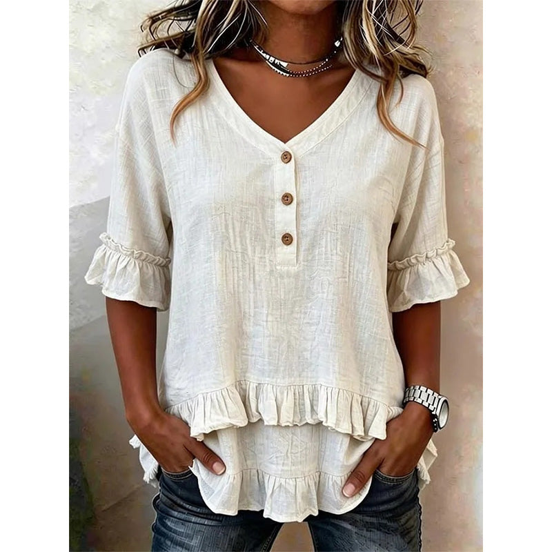 Women's V-Neck Top with Ruffle Hem