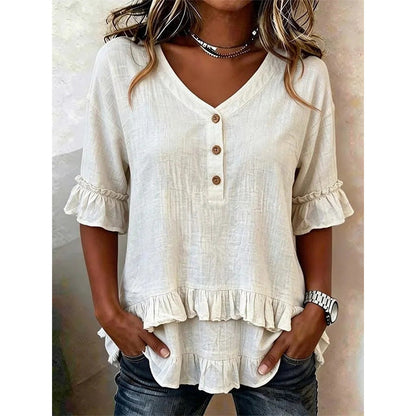 Women's V-Neck Top with Ruffle Hem