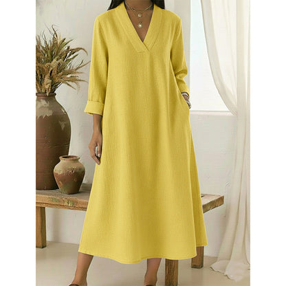 🔥Women’s V-Neck Cotton Linen A Line Dress