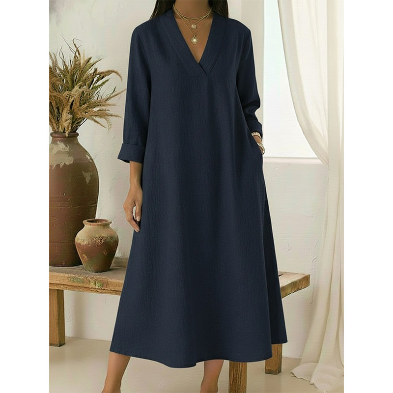 🔥Women’s V-Neck Cotton Linen A Line Dress