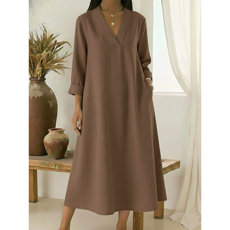🔥Women’s V-Neck Cotton Linen A Line Dress
