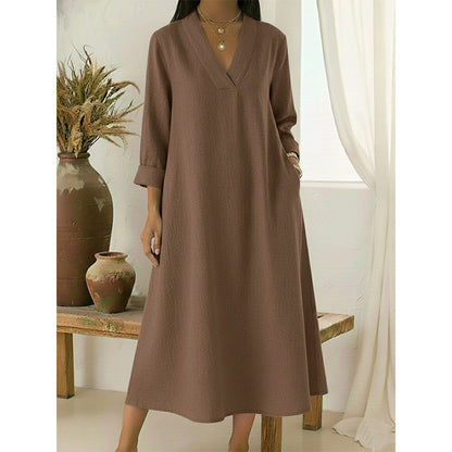 🔥Women’s V-Neck Cotton Linen A Line Dress
