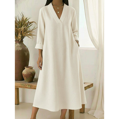 🔥Women’s V-Neck Cotton Linen A Line Dress