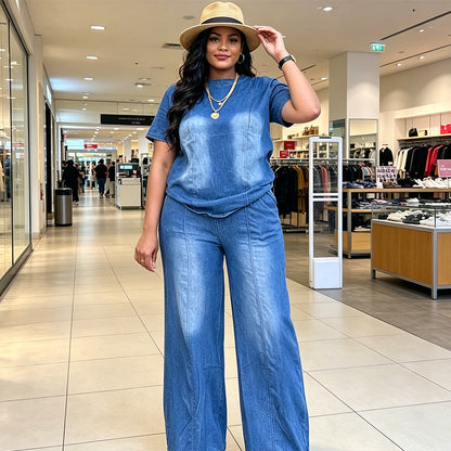Women's Casual Denim Top & Pants 2-Piece Set