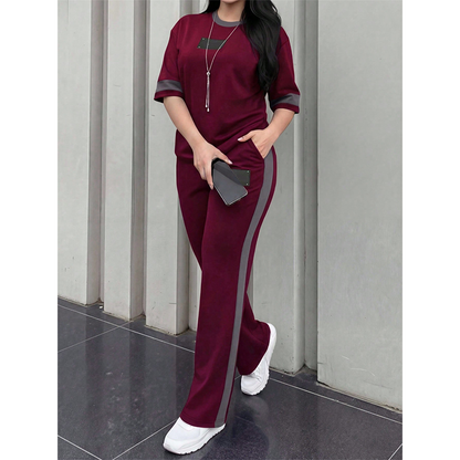 Women's Casual Two-Piece Lounge Set with Stripe Detail