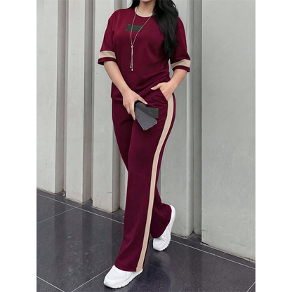 Women's Casual Two-Piece Lounge Set with Stripe Detail