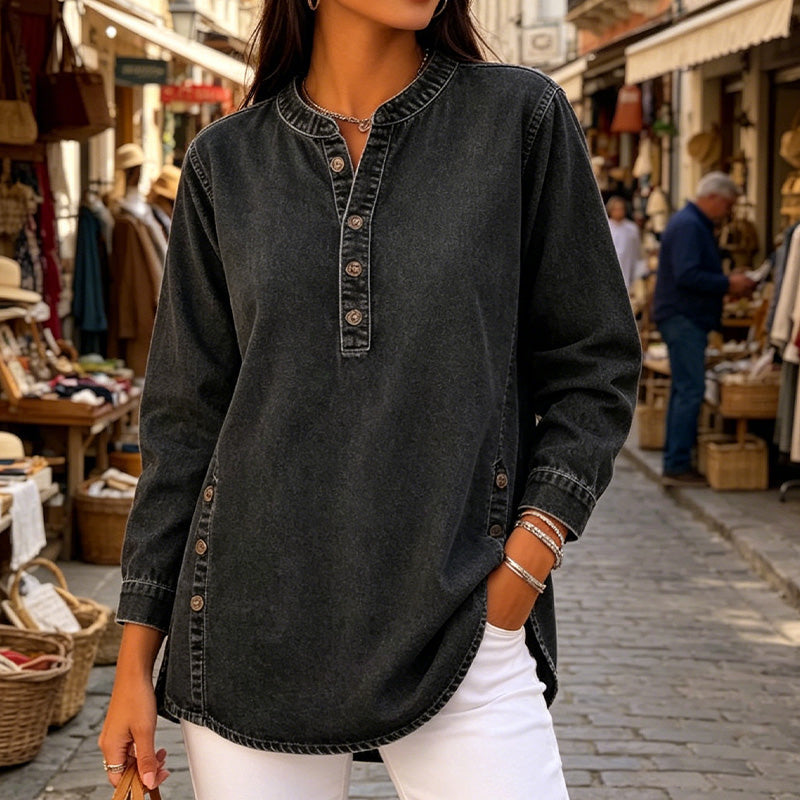 Women's V-Neck Loose Denim Shirt