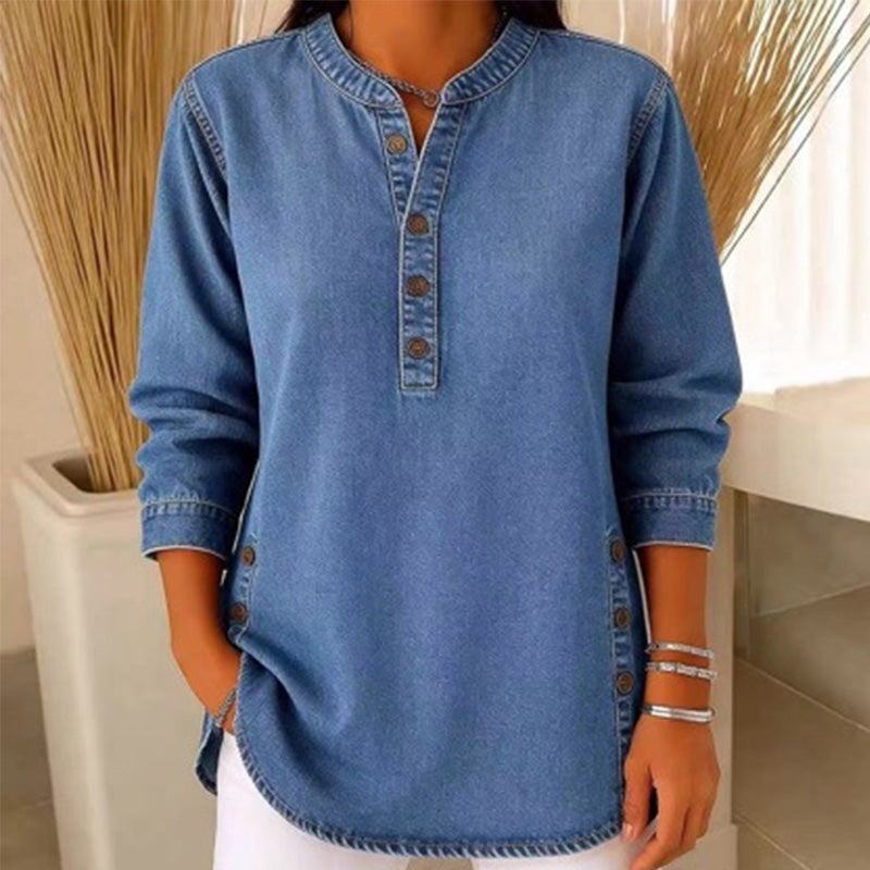 Women's V-Neck Loose Denim Shirt