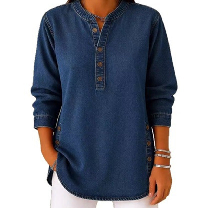Women's V-Neck Loose Denim Shirt