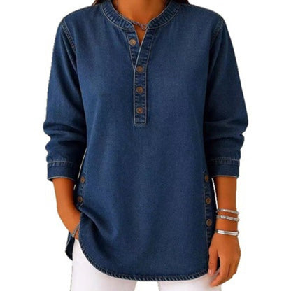 Women's V-Neck Loose Denim Shirt