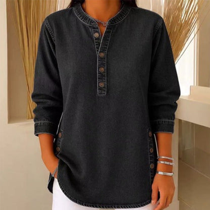 Women's V-Neck Loose Denim Shirt