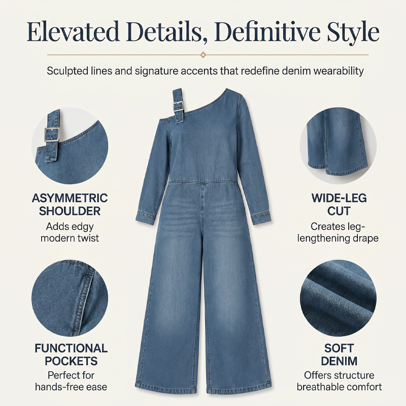 Women's Asymmetric Off-Shoulder Denim Jumpsuit