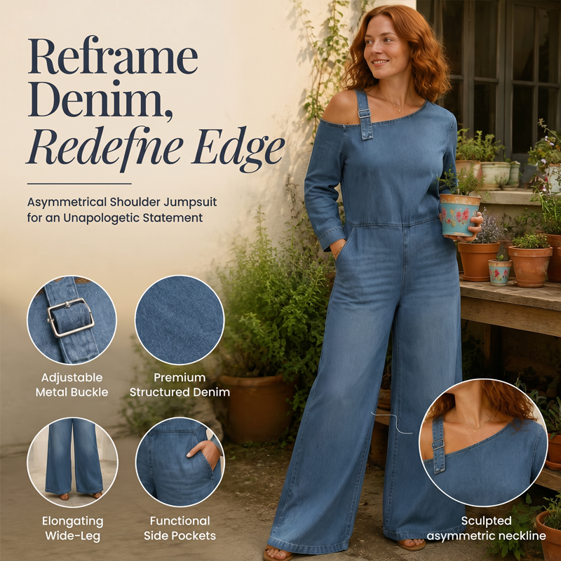 Women's Asymmetric Off-Shoulder Denim Jumpsuit